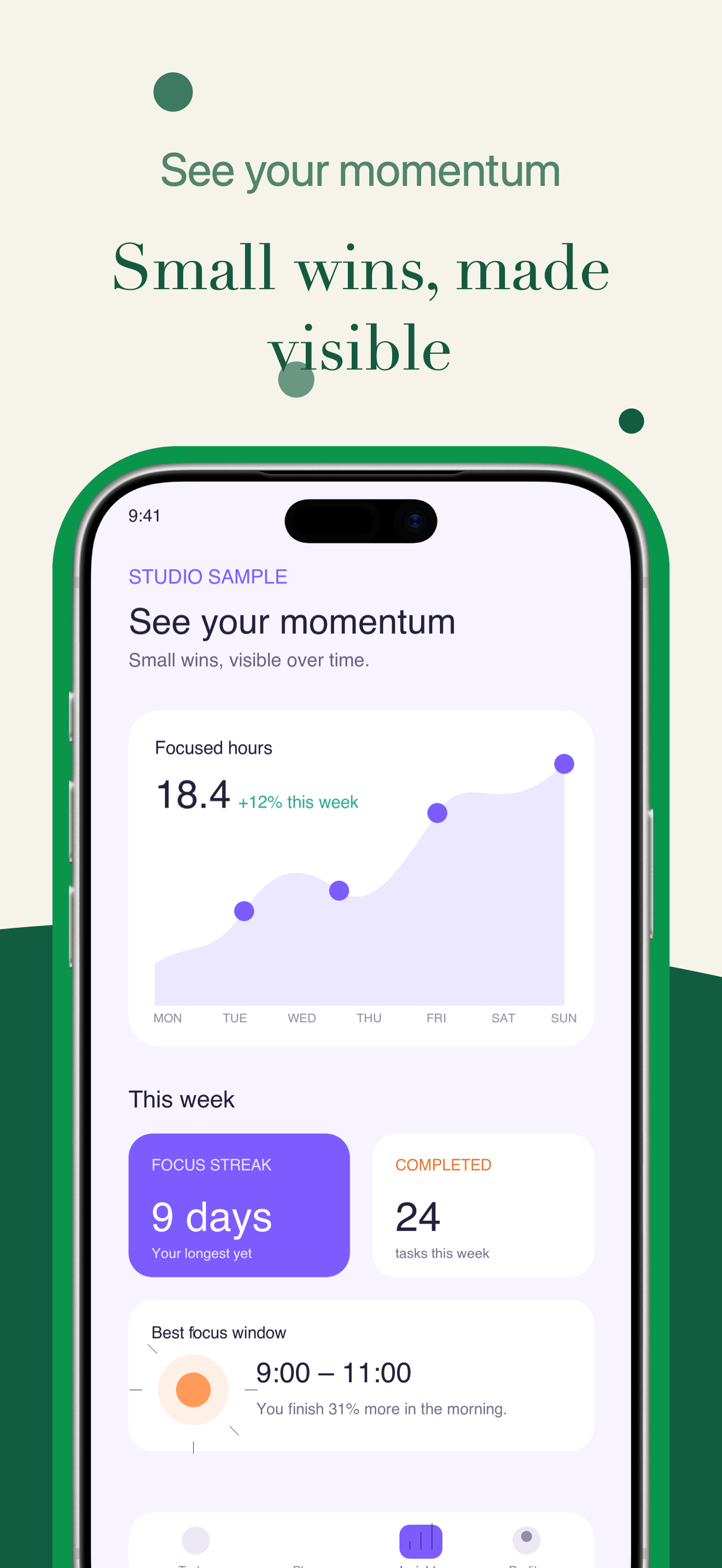 Example App Store screenshot generated in XShots showing productivity insights