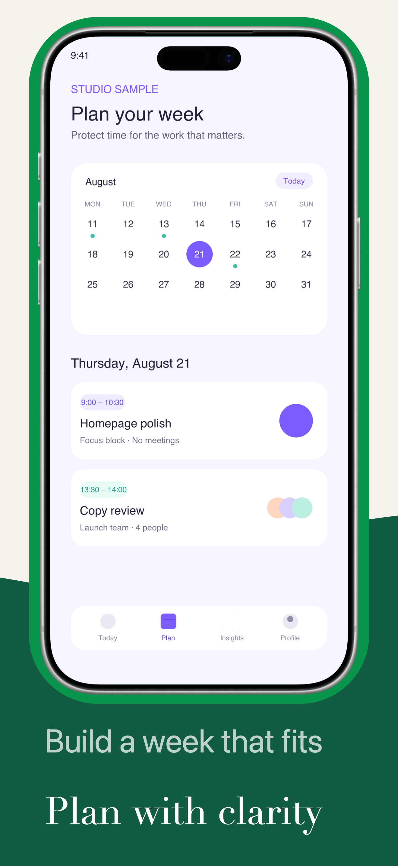Example App Store screenshot generated in XShots showing a weekly planning view